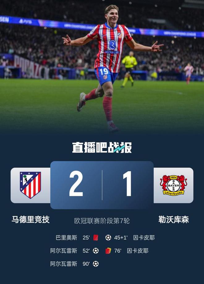 藥廠12連勝終結(jié)，馬競(jìng)2-1勒沃庫(kù)森，小蜘蛛雙響絕殺。